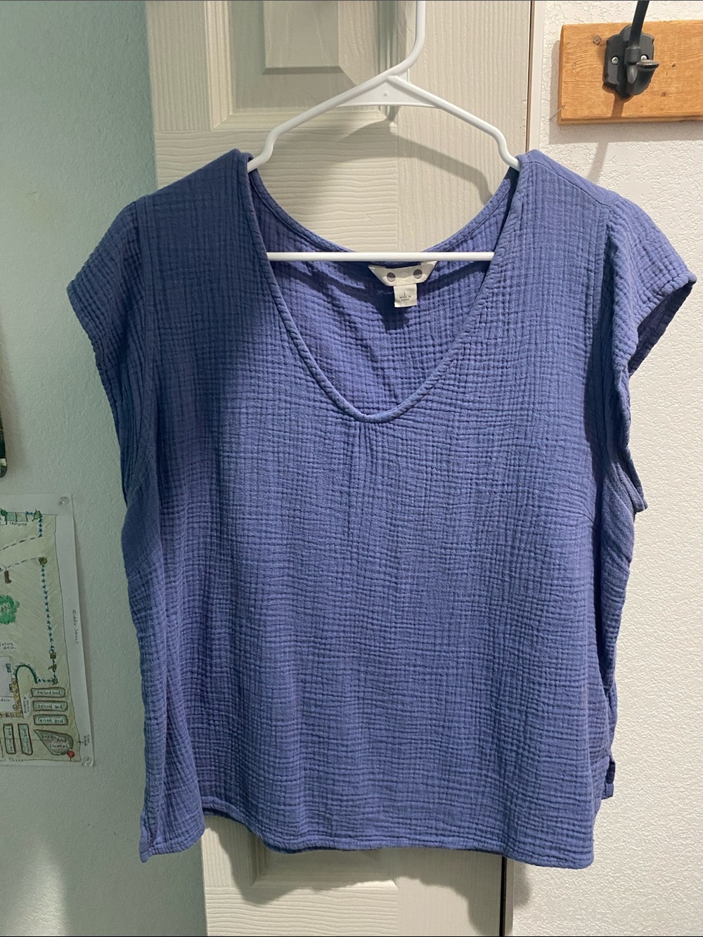 Relaxed V-Neck Cotton Gauze Tank - Slate Blue